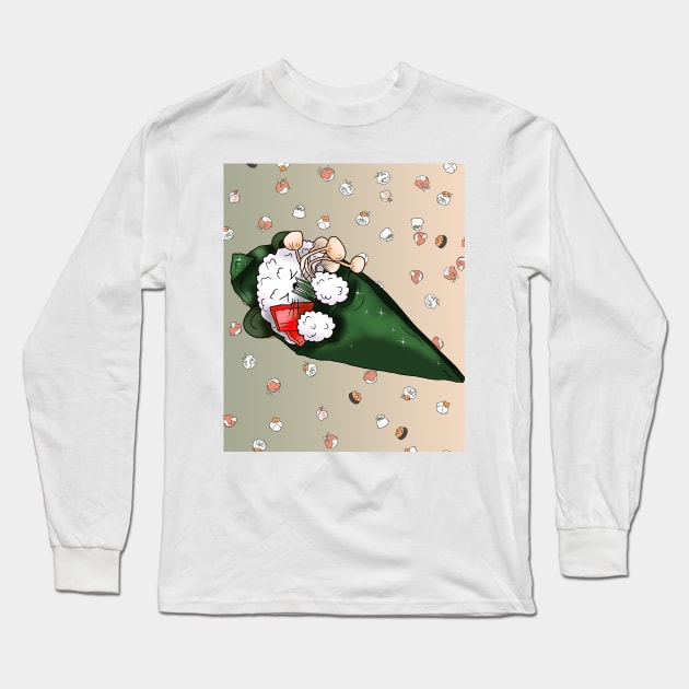 cartoon sleepy sushi temaki Long Sleeve T-Shirt by cuisinecat